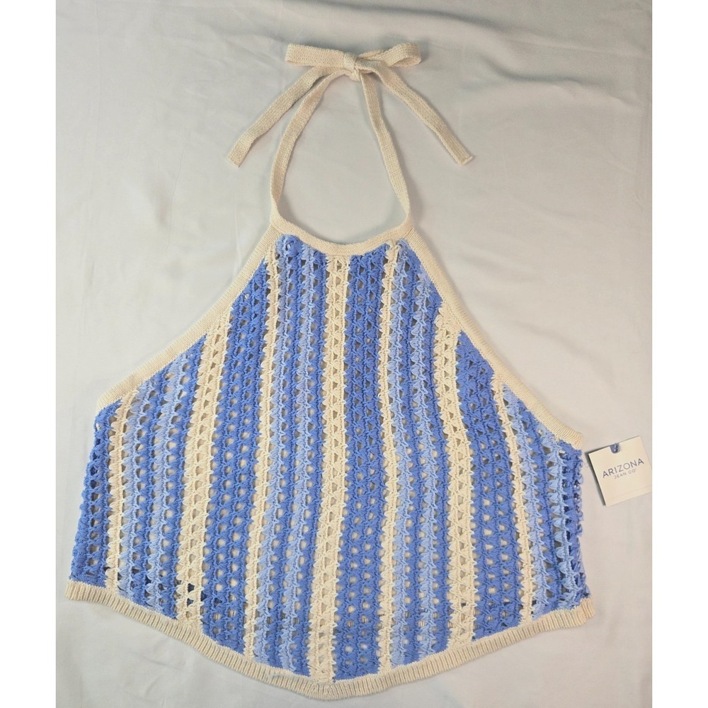 Blue Cream Crochet Halter Top Size XXL Open Knit Beach Boho Festival NWT